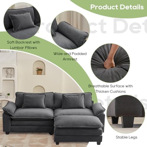 Oprisen 86" Modular Sectional Sofa, Comfy Deep Cloud Couch with Ottoman