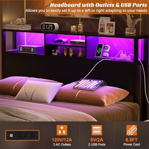 Aheaplus Headboard for Queen Size Bed with Storage, Headboards with Outlets