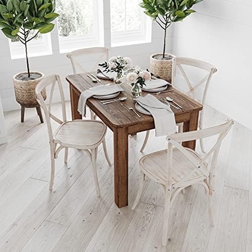 Merrick Lane Jessamine 46" x 30" Rectangular Rustic Solid Pine Farm Dining Table, Antique Farmhouse Wooden Dining Table for Kitchens and Parties, Antique Rustic