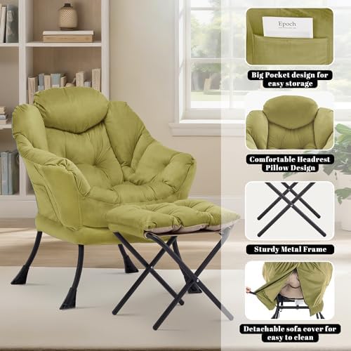 Lazy Chair with Ottoman, Comfy Reading Chair, Olive Green