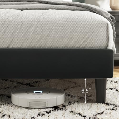 Fluest Queen Bed Frame, Platform Bed Frame with Velvet Upholstered Headboard, No Box Spring Needed, Sturdy Metal Support, Noise Free, Easy Assembly, Modern Bedroom Furniture, Black