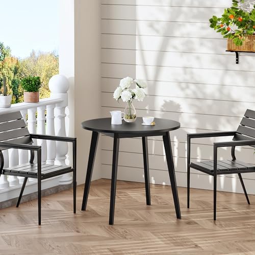 HOOBRO Bamboo Dining Table, Round Dining Table for 2, 27.5" Kitchen Table for Small Space, Writing Table, Easy to Assemble, for Dining Room, Living Room, Office, Kitchen, Apartment, Black BK71CZ01G1