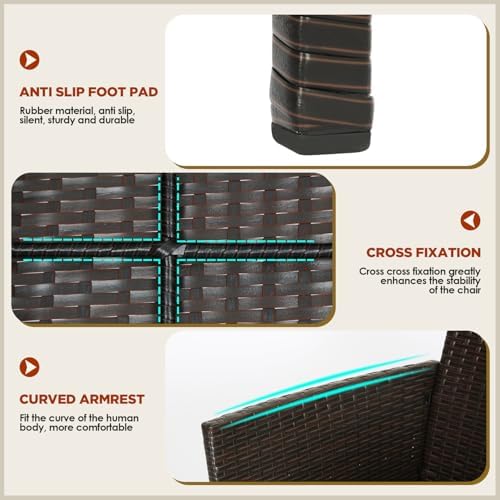 FDW 4-Piece Patio Furniture Set | Brown & Blue | Outdoor Wicker Furniture