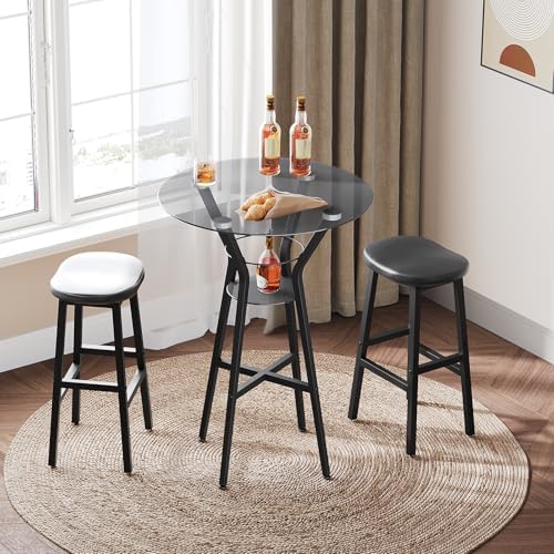 YATINEY Bar Table, 2-Tier Round High Top Table, Pub Table, Home Bar Counter Height, Bistro Tables, for Kitchen, Living Room, Meeting Room, Pub, Transparent and Black BT03BK