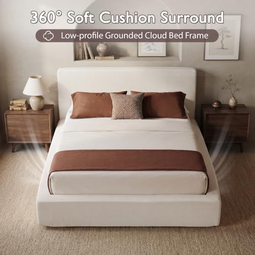 DNYN Queen Cloud Bed Frame with Cushion Headboard and 360° Foam Surround