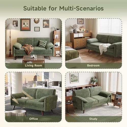 ONBRILL 64.5" Loveseat Sofa, Chenille Loveseat Couch for Living Room, Green