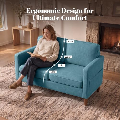 56" Chenille Loveseat Sofa, Mid Century Modern 2 Seater Love Seat Couch