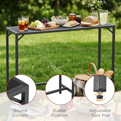 TLSUNNY 63" Patio Bar Table, Sturdy Outdoor Counter Height Table, Black