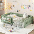 Bellemave Twin Floor Bed with Rails and Slats, Twin Size Montessori Floor Bed with Bookshelf and Fence, Easy Assemble Montessori Beds Frame for Girls, Boys, Avocado Green