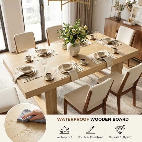 Miereirl 9-Piece Modern Farmhouse Dining Table Set, 86.6" x 47.2" Sturdy Stable Dining Table with 8 Chairs, Rectangular Kitchen Table Set for 8,(Natura Table+8 Grey Chairs)