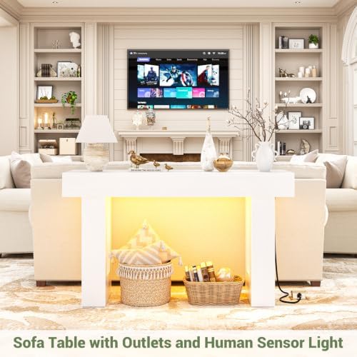 Unikito 47" Entryway Table with Socket & Sensor Light, Pure White