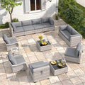 10-Seat Modern Patio Furniture Set with Swivel Rocking Chairs, Thick 4″ Cushions, Dual-Strand Wicker Rattan, Rust-Resistant Steel Frame – Outdoor Conversation & Modular Sectional,Black
