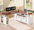 SEDETA Farmhouse L Shaped Executive Electric Standing Desk with 4 Drawers