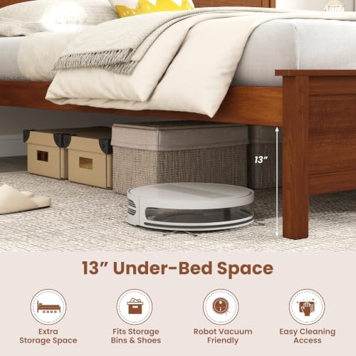 GIANTEX Twin Size Wooden Bed Frame with Headboard, Wood Slat Support