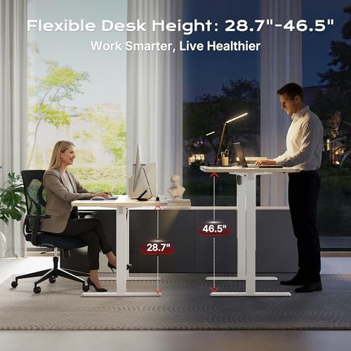 Huuger 55 X 24 Inch Electric Standing Desk with Power Outlets and USB-C Port, Height Adjustable Desk, Sit Stand Desk for Home Office, Computer & Gaming Desk with 3 Presets, Stable Steel Frame, Marple