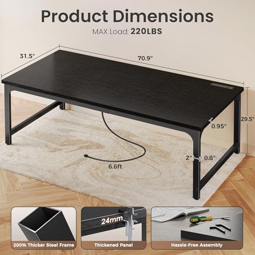 Huuger 71 x 31.5 inch Desk with Power Outlets & 0.95 Inch Thicker Desktop