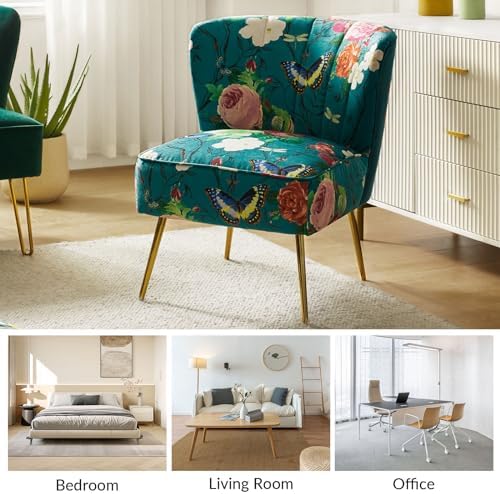 HULALA HOME Accent Chair with Golden Metal Legs, Comfy Tufted Wingback Living Room Chair Floral Fabric Small Armless Side Chair, Upholstered Slipper Chair for Bedroom, Reading Room Flower Print