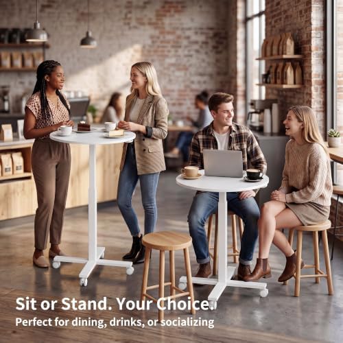 Adjustable Bar Table, 23.6" Round with Gas Spring Height Adjustment (28.3"-42.5"), Rolling Cocktail Table with Lockable Casters, Modern Bistro Table for Kitchen, Home Bar & Small Spaces