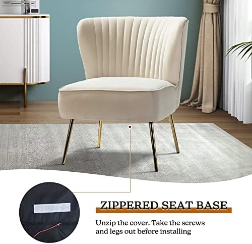 HULALA HOME Velvet Accent Chair, Modern Upholstered Cute Side Chair with Gold Metal Legs, Armless Wingback Slipper Chair Comfy Living Room Chair for Bedroom Guest Room Vanity,TAN