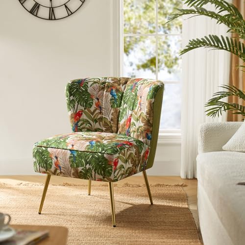 HULALA HOME Accent Chair with Golden Metal Legs, Comfy Tufted Wingback Living Room Chair Floral Fabric Small Armless Side Chair, Upholstered Slipper Chair for Bedroom, Reading Room Flower Print