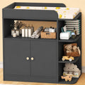 Wanan Changing Table Dresser with Large Cabinet for Nursery, Wood, Black