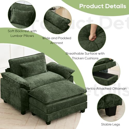 Oprisen 53" Modular Sectional Sofa, Comfy Deep Cloud Couch with Ottoman