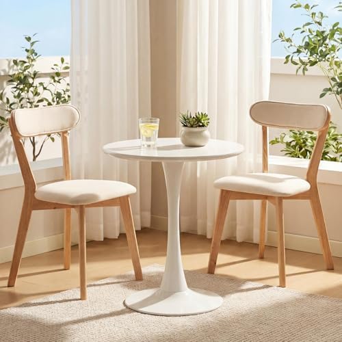 Round Dining Table, 27" Circle Tulip Table with Thickened Tabletop & Metal Pedestal, Mid Century Modern Bistro Table for Kitchen, Small Places, Living Room, Cafe (White)