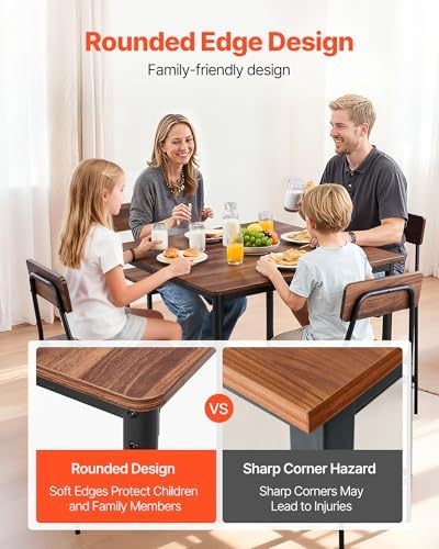VEVOR Bar Table and Chairs Set, 5PCS 35″ Bars Tables Set with Rounded Edge Design, Square Pub Table with Four Stools for Living Room, Dining Room, Kitchen, Walnut Color, Black