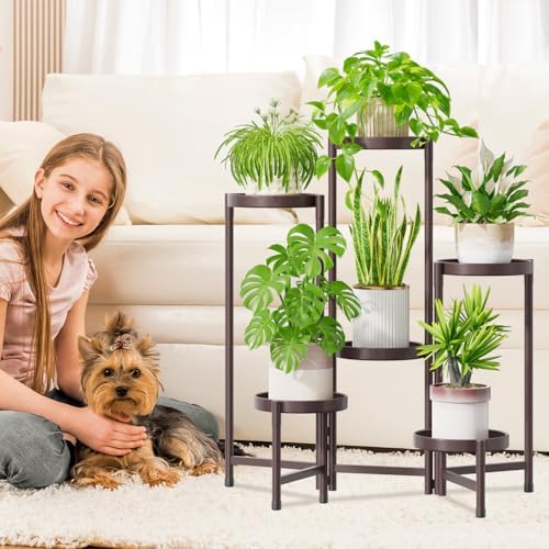 iDavosic.ly Plant Stand Indoor Outdoor, 6 Tier Metal Corner Shelf, Bronze