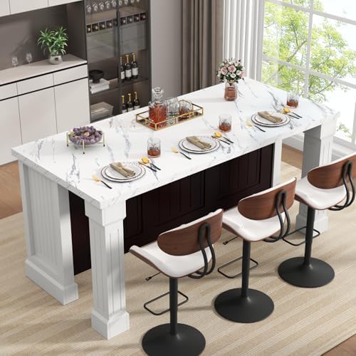 Gyfimoie 71" Large Imitation Marble Bar Table with Roman Column,36" Tall Island Table with Charging Station,Mordern Kitchen Island,Home Bar Unit for Home Kitchen, Living Room, Balcony, Basement