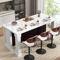 Gyfimoie 71" Large Imitation Marble Bar Table with Roman Column,36" Tall Island Table with Charging Station,Mordern Kitchen Island,Home Bar Unit for Home Kitchen, Living Room, Balcony, Basement