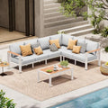Aluminum Outdoor Patio Furniture Set 6 Seats, Outdoor Sectional Corner Sofa Set, Patio Conversation Sets with Washable Cushions & Coffee Table, Patio Furniture for Backyard, Porch, White