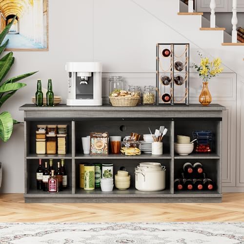 Shahoo Farmhouse Sideboard Buffet Cabinet, Coffee Bar Storage with Sliding Barn Doors, Shelf for Home Dining Room, Grey