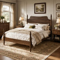 Queen Size Wood Platform Bed Frame with Tall Curved Headboard, Retro Four-Poster Spindle Bed with Solid Rubberwood Posts and Legs, No Box Spring Needed, Walnut Finish