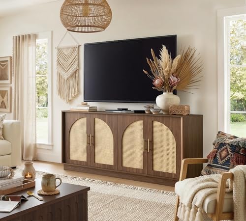 FORTUNETEC 63.8" Sideboard Buffet Cabinet with Storage, Natural Walnut