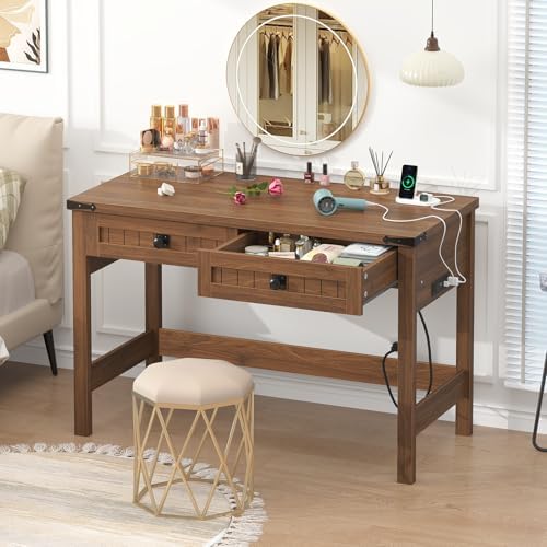 39 Inch Farmhouse Small Computer Desk with Drawers for Bedroom, Home Office