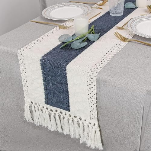 Boho Table Runner for Home Decor 12x72 Blue Fall Rustic Decorations
