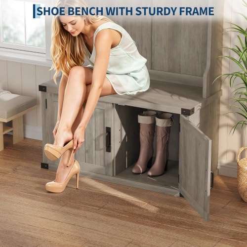 Garvee 77" H Farmhouse Hall Tree with Bench & Shoe Storage, Coat Rack