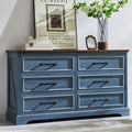 ACCOHOHO 52" Wide Farmhouse 6 Drawer Dresser for Bedroom, Blue