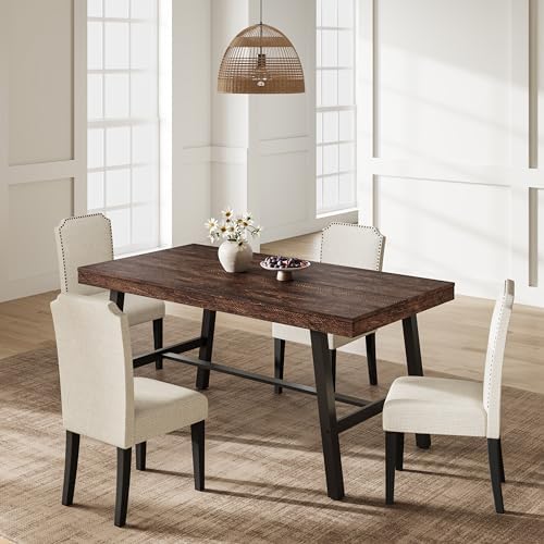 Garvee 55" Farmhouse Kitchen Table, Studio Dining Table, Dark Rustic Birch