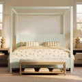 King Size Wood Canopy Bed Frame, Beige Vintage Four-Posters Platform Bed Frames with Headboard, 10-Slat Support Wooden Post Beds, 6" Under Bed Storage, Easy Assembly (Beige, King, 75.5"H)