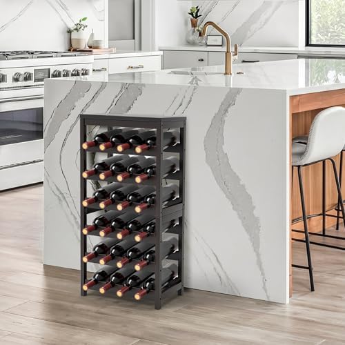 24 Botttle Wine Rack Freestanding Floor 6 Tier Bamboo Wine Rack Storage