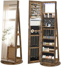 SONGMICS HOME Standing Jewelry Armoire, Full Length Mirror with Storage | Lockable Jewelry Cabinet with 6 LED Lights, Floor Mirror, Built-in Vanity, Rustic Brown Surface, Black Lining UJJC007X01SH