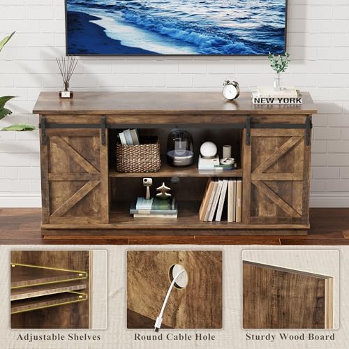 YESHOMY 58" TV Stand for TVs up to 65", Sliding Barn Doors, Barnwood