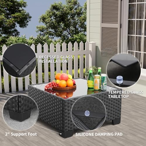 Rattaner Patio Sectional 6 Pieces All-Weather Wicker Patio Furniture Set Outdoor Sectional with Glass Table Non-Slip Cushions and Waterproof Cover, Khaki