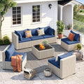 UDPATIO Outdoor Patio Furniture Set 7 Pcs Wicker Sectional Sofa Blue