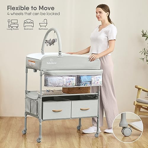 BabyBond Portable Baby Changing Table with 2 Storage Baskets (Beige)