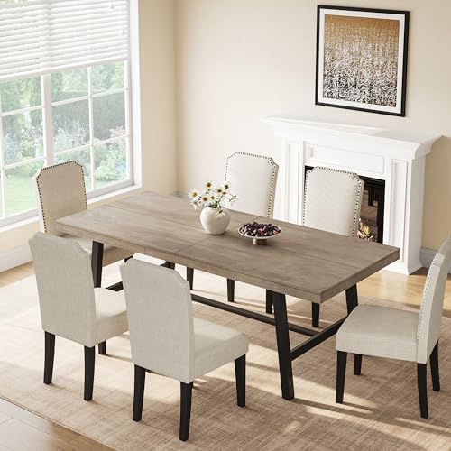 GarveeHome Industrial Dining Table for 6-8 People, 78.74" Long Large Kitchen Table with Sturdy Metal Frame, Rectangular Counter for Dinner, Kitchen, Dining Room (Grey, 79" Non-extendable)
