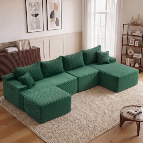 Mangodan Cloud Sectional Couch, Boneless Couches for Living Room, Green