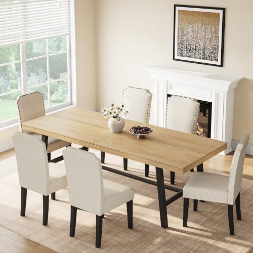 GarveeHome Industrial Dining Table for 8-10 People, 86.61" Long Kitchen Table with Sturdy Metal Frame, Rectangular Counter for Dinner, Kitchen, Dining Room (Natural, 87" Non-extendable)